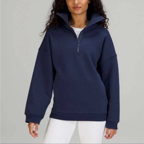 ❤️ Lululemon Thick Fleece Half Zip Oversized Funnel Neck in Dark Blue Size XS/S - Picture 2 of 9